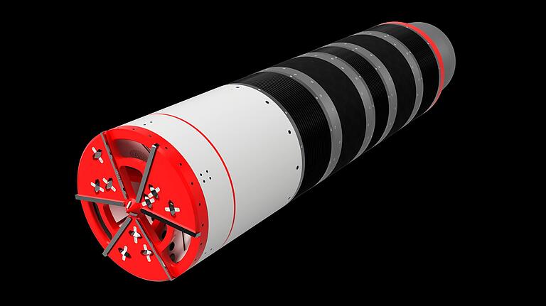 In der Isometric-Ansicht sieht man, wie sich der 'Dirt Torpedo' aufbaut. Der Bohrkopf an der Front trägt das Sediment ab. In der Mitte sitzt die Vortriebseinheit, durch die die Maschine sich im Erdreich fortbewegen kann. Am hinteren Ende der Maschine wird Baumaterial an die Bohrlochwand gedrückt, um den Tunnel zu stabilisieren. In der Isometric-Ansicht sieht man, wie sich der 'Dirt Torpedo' aufbaut. Der Bohrkopf an der Front trägt das Sediment ab. In der Mitte sitzt die Vortriebseinheit, durch die die Maschine sich im Erdreich fortbewegen kann. Am hinteren Ende der Maschine wird Baumaterial an die Bohrlochwand gedrückt, um den Tunnel zu stabilisieren.