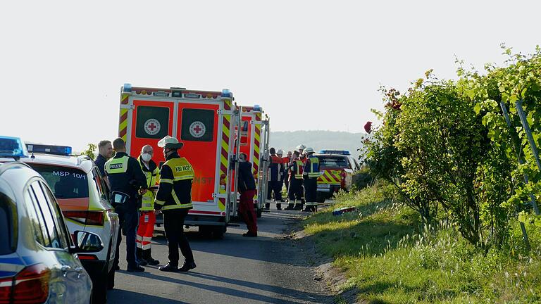 Rettungseinsatz im Stettener Weinberg. Unterhalb des 'terroir f' rutschten zwei Wanderer zwischen den Rebzeilen ab und mussten durch die Feuerwehr gerettet werden