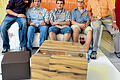 Gute-Form-Sieger 2012:  Die prämierten Gesellenstücke der Schreinerinnung sind noch in den kommenden drei Wochen in der Bad Kissinger Sparkassenschalterhalle zu besichtigen, auf unserem Foto (von links) Kai Allitaj, Julian Köhler, Gesamt-Sieger Michael Gissler, Patrick Gerhard und ganz rechts Innungsobermeister Werner Paltian. In der Bildmitte der Sieger Michael Gissler, es fehlt der Zweitplazierte Matthias Brust.