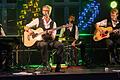 Als letzte Band beim Open-Air &bdquo;abendlicht&ldquo; des Kulturamts Haßfurt live begeisterten Joe Greiner, Markus Burucker, Andy Sack und Andi Huebner (von links) von der Rockband &bdquo;Huebnotix&ldquo; aus Bayreuth die Besucher.