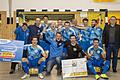 Kreismeister in der Halle&nbsp;– der ETSV Würzburg: (hinten von links) Trainer Pascal Bauer, Trainer Oliver Ziegler, Cem Kartal, Tobias Erhart, Daniel Zschalig, David Riepel, Marco Burkard, Kreisspielleiter Marco Göbet, (vorne von links) Moritz Wagenhäuser, Johannes Geissler, Stefan Kunze, Maximillian Plutka, Markus Konrad und Stefan Pfautsch.