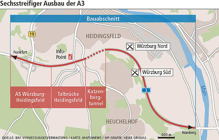 Der Neubau der Talbrücke Heidingsfeld ist Teil des sechsstreifigen Ausbaus der A3 bei Würzburg.