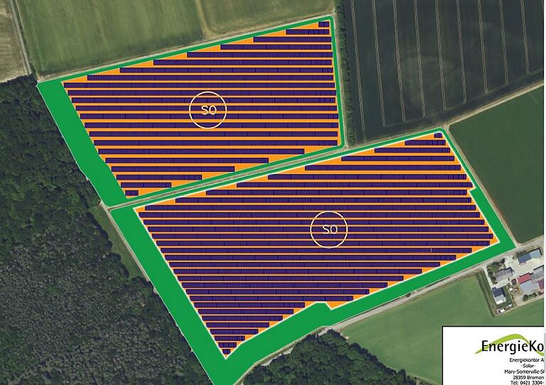 So sehen die Planungen der Firma Energie-Kontor für die Anlage einer Photovoltaik-Anlage am Weg von Gernach nach Lindach aus, wie sie in der Gemeinderatsssitzung im Februar 2022 vorgestellt wurden.