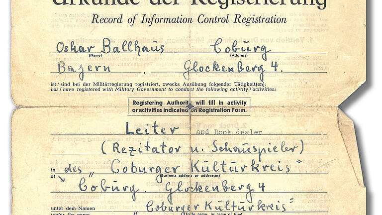 Die Urkunde der Registrierung des&nbsp; 'Coburger Kulturkreises', 1945