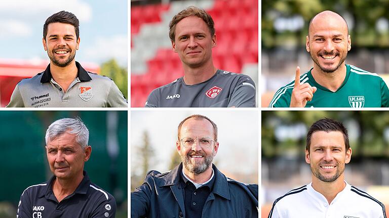 Sechs Kandidaten für den Trainer-Posten beim FC 05 Schweinfurt am Sommer 2024. Oben von links: Victor Kleinhenz, Gregor Opfermann, Adam Jabiri; unten von links: Claudiu Bozesan, Dieter Wirsching und Andreas Brendler. Sechs Kandidaten für den Trainer-Posten beim FC 05 Schweinfurt am Sommer 2024. Oben von links: Victor Kleinhenz, Gregor Opfermann, Adam Jabiri; unten von links: Claudiu Bozesan, Dieter Wirsching und Andreas Brendler.