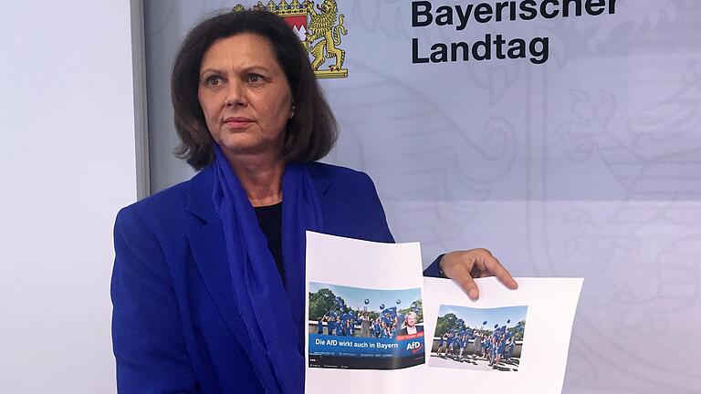 Fake mit ein paar Federstrichen: Die bayerische Landtagspräsidentin Ilse Aigner (CSU) zeigt links eine Fotomontage und rechts ein original Foto, das sie mit unterfränkischen Kindern zeigt, die gerade Luftballone steigen lassen. Der AfD-Abgeordneten Ralf Stadler hatte auf seiner Facebook-Seite ein Foto von der Homepage des Landtags verwendet, das manipuliert war.