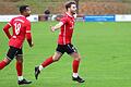 Schweinfurts Simon Rambacher (rechts) bejubelt das erste seiner drei Tore beim FC Oberhaid. Mit ihm freut sichTeamkollege Tyrell Walton.