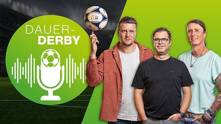 Tim Eisenberger (links) spricht mit Frank Kranewitter (mitte) und Michi Bauer (rechts) über das Derby zwischen dem FC 05 Schweinfurt und den Würzburger Kickers. Tim Eisenberger (links) spricht mit Frank Kranewitter (mitte) und Michi Bauer (rechts) über das Derby zwischen dem FC 05 Schweinfurt und den Würzburger Kickers.