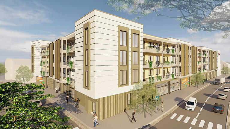 So wird nach dem Willen der Projektierer das neue Hauptgebäude auf dem Udo-Lermann-Areal aussehen. Die Animation zeigt die Ecke Luitpoldstraße/Baumhofstraße.