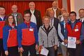 Ehrungen bei der Bergwacht Rhön-Spessart aus Anlaß der 50  Jahrfeier. Auf dem Bild von links: MdL Sandro Kirchner, Susanna Merkl von der Landesleitung der Bergwacht Bayern, Rudi Sienkovice, Regionalleiter Steffen Koberstein, Helmut Hempfling, Willi Sturm, Hans Gütling, Manfred Schlereth, Bernhard Engels, Klaus Fischmann, Bereitschaftsleiter Oliver Scheuplein und Dr. Bernd Weiß, Vorsitzender im BRK Bezirksverband Unterfranken