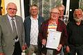 Für 50 Jahre Treue zum Siedler- und Unter- und Oberspiesheim geehrt: Walter Stahl. Mit im Bild: Landesvorstandsmitglied Georg Grembler,2. Vorsitzender Siegfried Wieland, Schriftführer Edwin Then, Kassier Peter Frenzel.