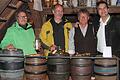 Das 'Dreigestirn' mit Kurt Adler, Axel Fella und Ludwig Müller (von links) hat das Brauhaus in Junkersdorf a.d.W. vor dem Verfall gerettet und will es nun an die junge Generation weitergeben. Biersommelier Norbert Hümmer (rechts) freut sich über diese Entwicklung.