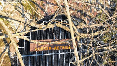 &bdquo;Außer Betrieb&ldquo;: Der Vorgänger des neuen Schaustollens, die Grube &bdquo;Einigkeit&ldquo; musste 2010 der Erweiterung des Basaltabbaus am Bauersberg weichen.