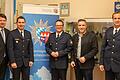 Politiker-Besuch in der Polizeiinspektion Marktheidenfeld (von links): Staatssekretär Sandro Kirchner, stellvertretender&nbsp; Dienststellenleiter Stephan Baumgärtner, Dienststellenleiter Michael Zimmer, CSU-Landtagsabgeordneter Thorsten Schwab und Polizeivizepräsident Robert Fuchs.