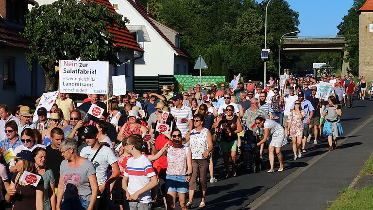 Impressionen von der Protestbewegung 'Stoppt die Salatfabrik' - Demonstration  durch Wiesentheid mit anschließender Kundgebung.