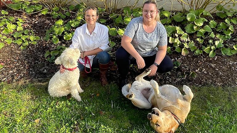 Helena Heinrich und Ilona Zwosta (rechts) achten darauf, dass ihre Hunde nicht überfordert werden und geben ihnen immer wieder kleine Pausen. Die beiden genießen das augenscheinlich. Helena Heinrich und Ilona Zwosta (rechts) achten darauf, dass ihre Hunde nicht überfordert werden und geben ihnen immer wieder kleine Pausen. Die beiden genießen das augenscheinlich.