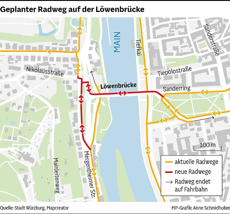 Ein neuer Radweg soll kommen und eine Autospur verschwinden: So sehen die Pläne für die Löwenbrücke in Würzburg aus