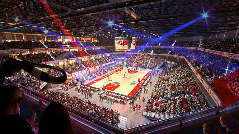 So soll die neue Multifunktionsarena bei Heimspielen der Baskets aussehen. Sie wird im Haushalt 2021 mit 500 000 Euro gefördert.