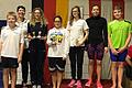 Grund zur Freude gab es für die Schwimmer der SG Haßberge beim Erlanger Röthelheim-Cup. Neben erfüllten Qualifikationszeiten gewannen sie in ihren Wettkämpfen auch etliche Pokale. Die erfolgreichen &bdquo;Wasserratten&ldquo; waren (von links): Lukas Stottele, Trainerin Christina Werner, Julia Strobel, Eleonora Francesca-Martani, Johanna Strobel, Lena Roth und Leandro Dietlein.