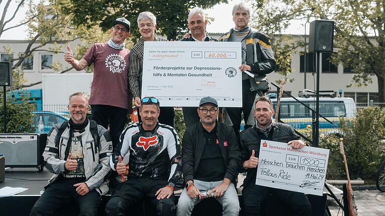 Auf dem Bild von links (beginnend oben): Peter Grethler (Fellows Ride), Gunther Schunk (Vogel Stiftung), Michael Müßig (Vogel Stiftung), Dieter Schneider (Fellows Ride) Marco Schmitt (Dittmeier Versicherungen), Stephan Kranig (Riedel Bau), Walter Malcherek (WVV) und Daniel Dengel (Die Deutsche Vermögensberatung).