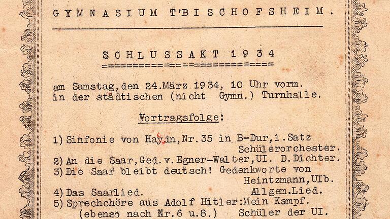 Die Rückseite des Jahresberichts von 1934 ist mit dem Programm für Schlussakt 1934 bedruckt, der deutlich den Zeitgeist des Dritten Reiches vermittelt.