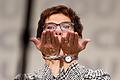 TOPSHOT-GERMANY-POLITICS-CDU-CONGRESS       -  TOPSHOT - Germany's conservative Christian Democratic Union (CDU) party's Secretary General Annegret Kramp-Karrenbauer reacts on stage after she was elected as party's leader during the CDU congress on December 7, 2018 at a fair hall in Hamburg, northern Germany. - German Chancellor Angela Merkel will hand off leadership of her party after nearly two decades at the helm, with the race wide open between a loyal deputy and a longtime rival. (Photo by Odd ANDERSEN / AFP) / ALTERNATIVE CROP