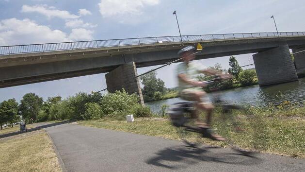 Der Radweg am Nordufer unter der Mainbrücke 2017.