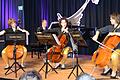Erstmals zu Gast in Karlstadt war das Solina-Cello Ensemble beim Neujahrskonzert der Stadt im historischen Rauhaus. Mit ihrer außergewöhnlichen Interpretation von Filmmelodien boten die drei Cellistinnen (von links) Amelie Heinl, Katrin Banhierl und Lisa Pokorny sowie der Pianist Michael Gundlach am Flügel im ausverkauften Bürgersaal ein vergnügliches Hör- und Showerlebnis.
