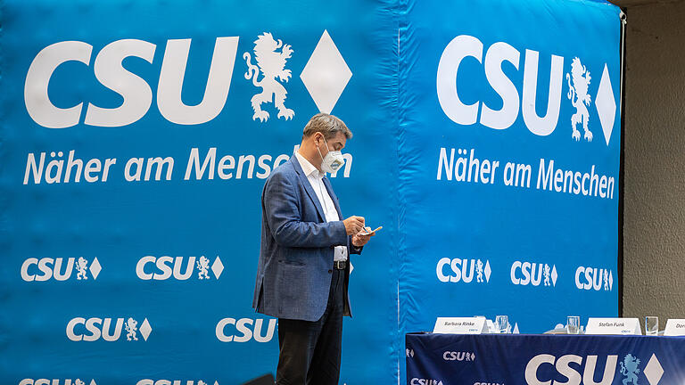 CSU-Bezirksparteitag auf der Freilichtbühne in Sömmersdorf am Freitag (02. Juli 2021). Im Bild Hauptredner Bayrischer Ministerpräsident Markus Söder