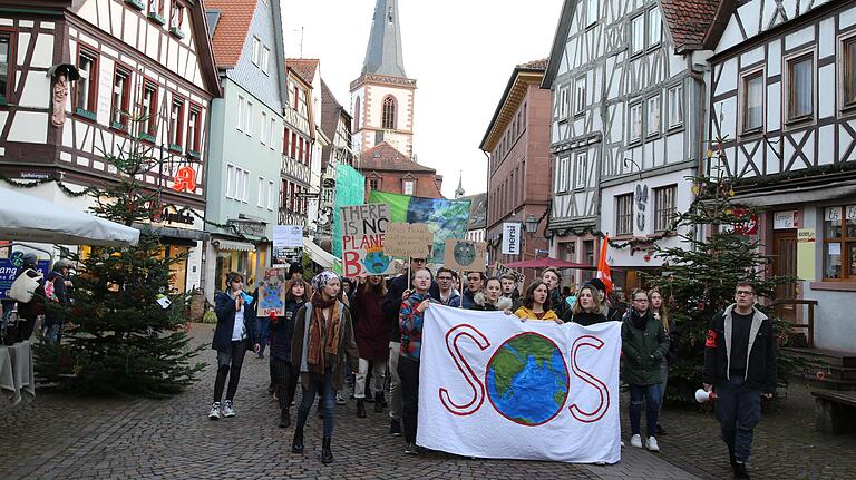 Für mehr Klimaschutz: Der Demonstrations am Freitag auf dem Weg durch die Lohrer Altstadt.