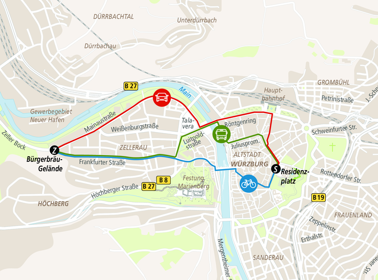Fahrrad, Auto oder ÖPNV: Wer ist in Würzburg am schnellsten? Fahrrad, Auto oder ÖPNV: Wer ist in Würzburg am schnellsten?