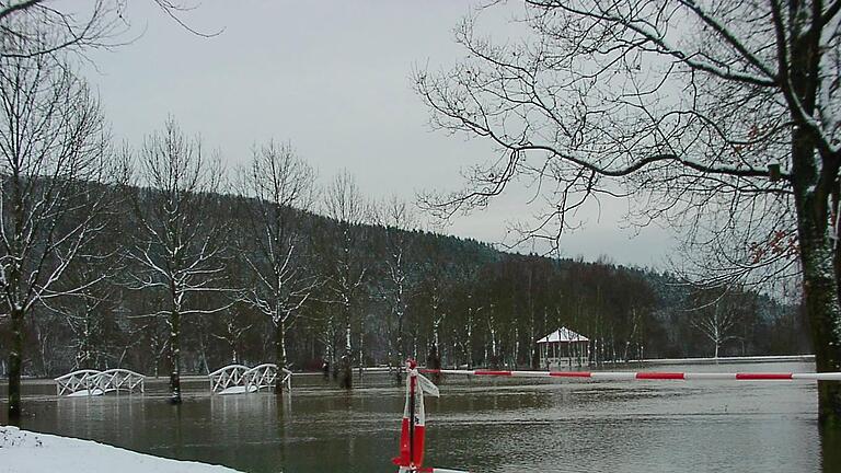 Land utner auch im Kurpark von Bad Bocklet im Januar 2003.       -  Land utner auch im Kurpark von Bad Bocklet im Januar 2003.