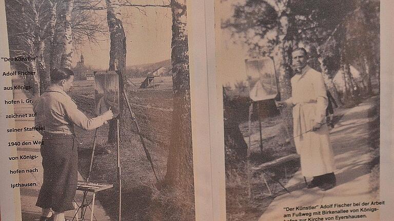 Adolf Andreas Fischer war künstlerisch sehr begabt. In der Ausstellung sah man diese Aufnahmen, die ihn beim Malen am Birkenweg nach Ipthausen zeigen.