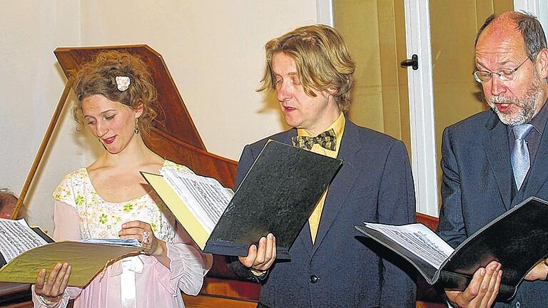 Terzette von Komponisten aus der Region: Beim jüngsten Homburger Schlosskonzert beeindruckten Julla von Landsberg (Sopran), Jan Konow (Tenor) und Peter Kooij (Bassbariton) mit Terzetten von Komponisten aus der Region am Main. Terzette von Komponisten aus der Region: Beim jüngsten Homburger Schlosskonzert beeindruckten Julla von Landsberg (Sopran), Jan Konow (Tenor) und Peter Kooij (Bassbariton) mit Terzetten von Komponisten aus der Region am Main.