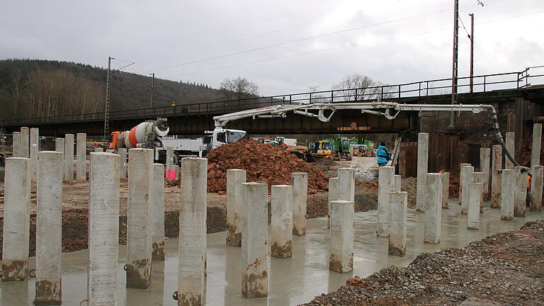 Die Baustelle der Deutschen Bahn in Schaippach.