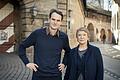 Fabian Hinrichs (Felix Voss) und Dagmar Manzel (Paula Ringelhahn) bei den Dreharbeiten zum achten Franken-'Tatort' mit dem Titel 'Warum' in Nürnberg.