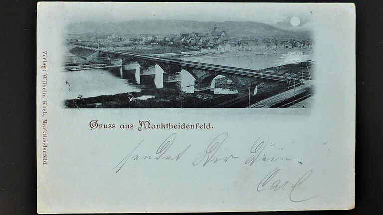 1898 wurde diese 'Mondscheinkarte' aus Marktheidenfeld verschickt. 122 Jahre später ist sie wieder zurück.