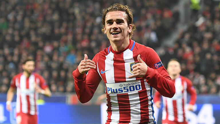 Torgefährlich - Antoine Griezmann bejubelt sein Tor für Atlético Madrid. Foto: Marius Becker Torgefährlich - Antoine Griezmann bejubelt sein Tor für Atlético Madrid. Foto: Marius Becker