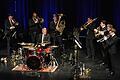 Die Brass-Band &bdquo;Salaputia Brass&ldquo; bei ihrem Auftritt in Bad Neustadt.