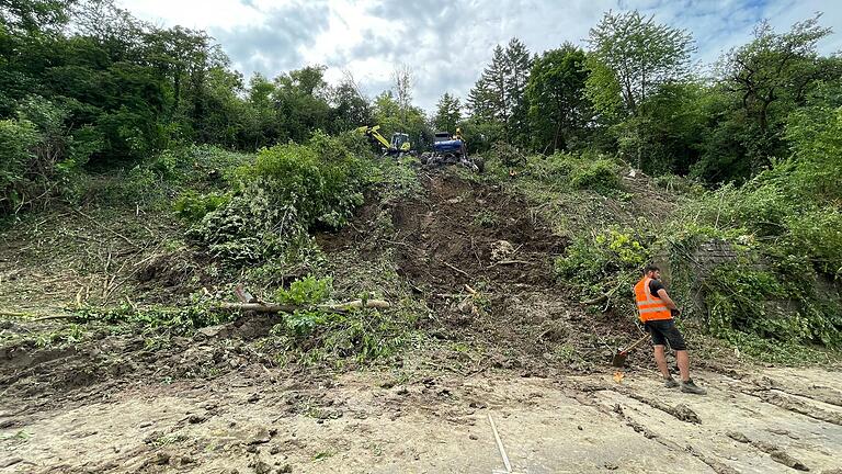 Nach dem Regen kamen die Bagger und rodeten den Hang zwischen Bahngleisen und Staatsstraße.