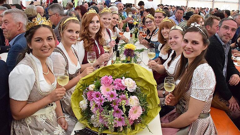 Beim Seinsheimer Weinfest empfingen gut gestimmte Weinfreunde aus nah und fern Weinprinzessin Annika I. und die Weinhoheiten aus dem Weinparadies, der Mittelfränkischen Bocksbeutelstraße und aus Tauberzell.