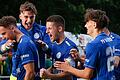 Torschütze Lukas Imgrund (links) jubelt mit seinen Mitspielern (weiter von links) Julian Schmidt, Dennie Michel, Fabio Hock und Nils Hock über das 1:0 für den FV 04 Würzburg gegen Donaustauf.