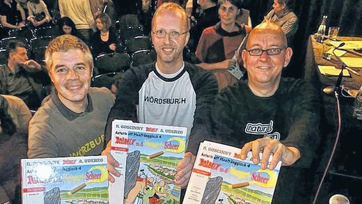 Asterix uff Meefränggisch: die Autoren Gunther Schunk (von links), Hans-Dieter Wolf und Kai Fraass. Asterix uff Meefränggisch: die Autoren Gunther Schunk (von links), Hans-Dieter Wolf und Kai Fraass.