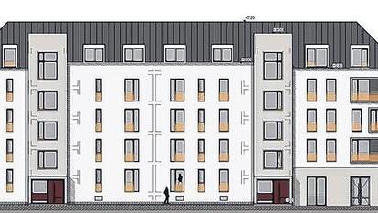 Abriss und Neubau: So soll das Haus mit 21 Wohnungen aussehen, das die Stadtbau in diesem Jahr an der Ecke Ludwigkai/Sonnenstraße in der Sanderau bauen will.