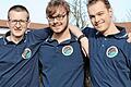 Florian Wolz, Tobias Zaenker und Tobias Wahl (von links) sind gespannt, ob ihr Raketensystem den Realitätstest bestehen wird (es fehlen die Teammitglieder Dennis Kaiser und Marion Engert).