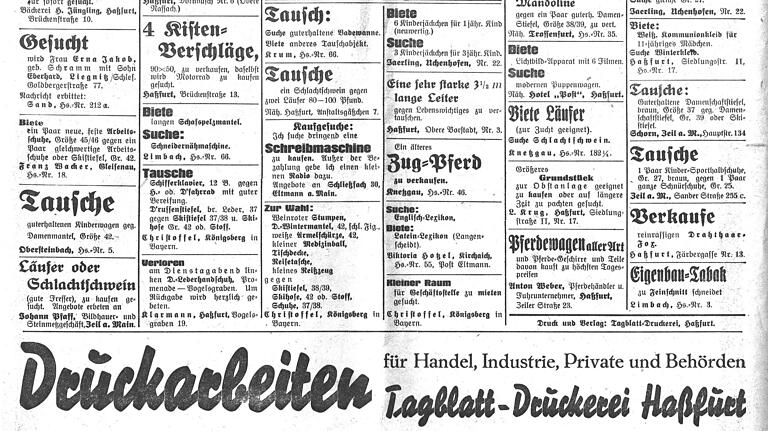 Die&nbsp;„Anzeigentafel - für die Stadt und den Landkreis Haßfurt“ der Tagblatt-Druckerei.