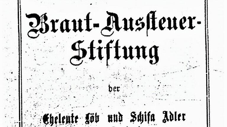 Titelblatt der Satzung der Stiftung vom Löb und Schifa Adler. Titelblatt der Satzung der Stiftung vom Löb und Schifa Adler.