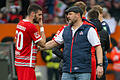 FC Augsburg - 1. FC Köln       -  FC Augsburg - 1. FC Köln08.04.2023, Bayern, Augsburg: Fußball: Bundesliga, FC Augsburg - 1. FC Köln, 27. Spieltag in der WWK-Arena. Augsburgs Daniel Caligiuri (l) spricht nach dem Spiel mit Kölns Trainer Steffen Baumgart. Foto: Stefan Puchner/dpa - WICHTIGER HINWEIS: Gemäß den Vorgaben der DFL Deutsche Fußball Liga bzw. des DFB Deutscher Fußball-Bund ist es untersagt, in dem Stadion und/oder vom Spiel angefertigte Fotoaufnahmen in Form von Sequenzbildern und/oder videoähnlichen Fotostrecken zu verwerten bzw. verwerten zu lassen. +++ dpa-Bildfunk +++