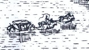 Durch die Furt wird ein Gespann durch das Wasser getrieben. Durch die Furt wird ein Gespann durch das Wasser getrieben. 
