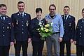 Ehrung bei der Feuerwehr Stetten. Im Bild Stefan Krebs (stellvertretender Kommandant), Christian Kuss&nbsp; Kommandant), Annette Deißenberger (Ehrung 20 Jahre Kassier), Herbert Burkard (34 Jahre Vorstand), Stefan Gerhard (Vorsitzender) und Michael Deißenberger (stellvertretender Vorsitzender).